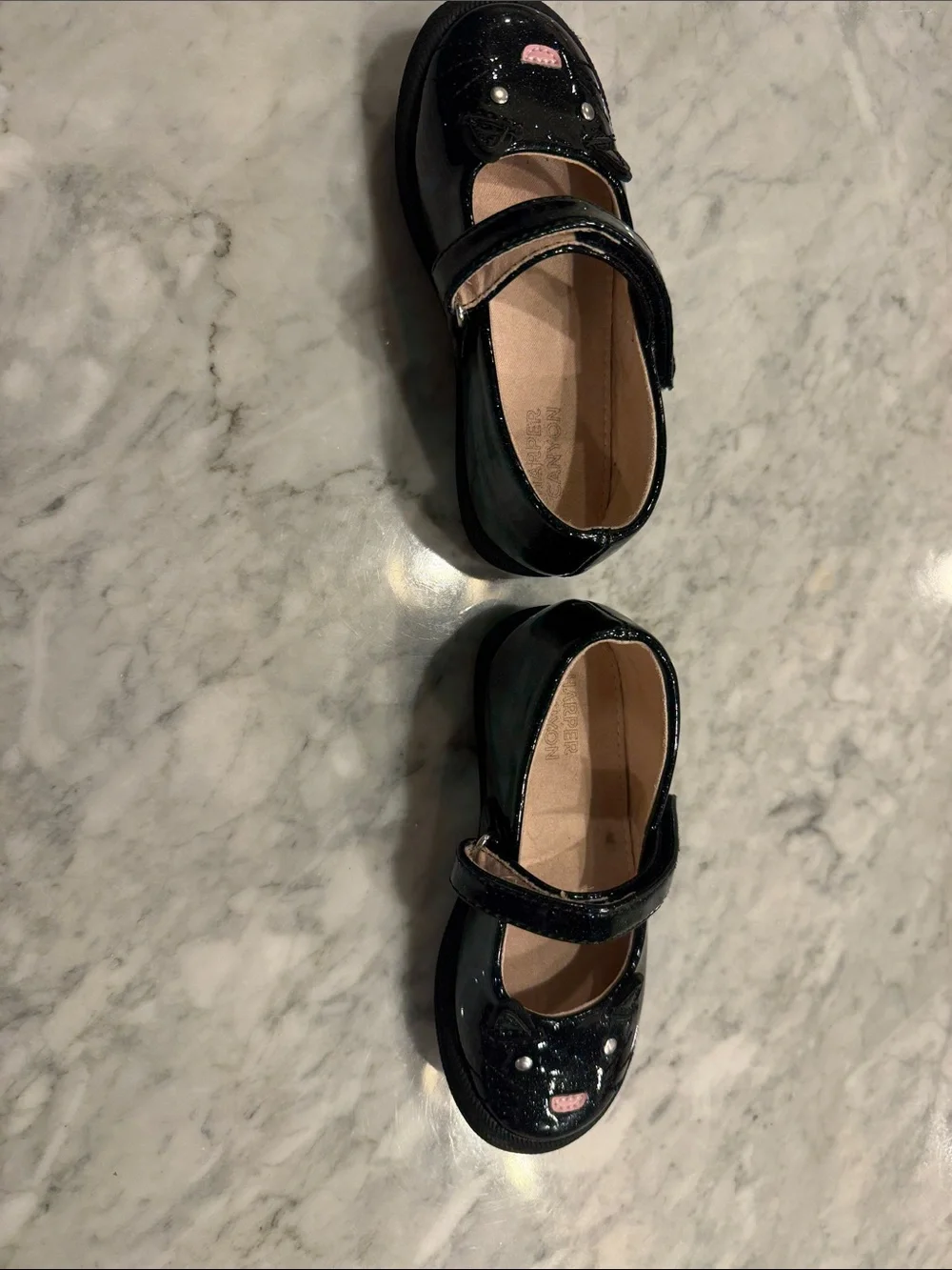 Harper Canyon Black Glitter Cat Mary Janes with Pink Accent